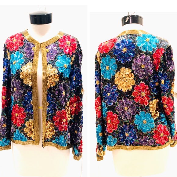 Leslie Fay Jackets & Blazers - Vintage Leslie Fay Evenings Sequin Silk Jacket S